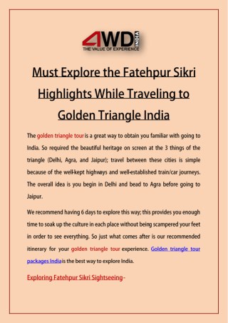 Must Explore the Fatehpur Sikri Highlights While Traveling to Golden Triangle India