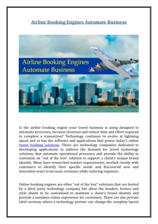 Airline Booking Engines Automate Business