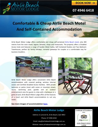 Comfortable & Cheap Airlie Beach Motel And Self-Contained Accommodation