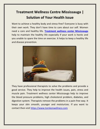 Treatment Wellness Centre Mississauga | Solution of Your Health Issue