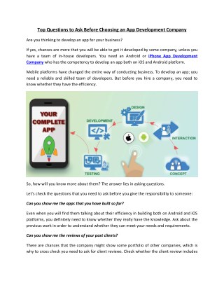 Top Questions To Ask Before Choosing An App Development Company