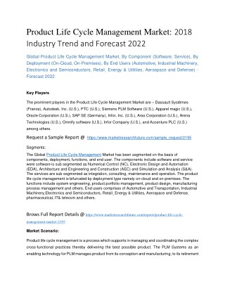 Product Life Cycle Management Market: 2018 Industry Trend and Forecast 2022