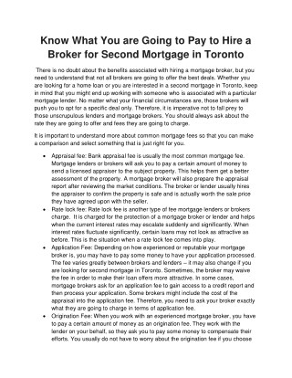 Know What You are Going to Pay to Hire a Broker for Second Mortgage in Toronto