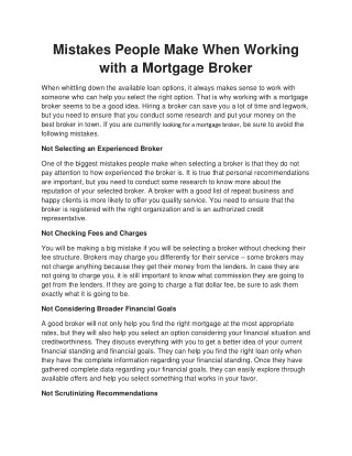 Mistakes People Make When Working with a Mortgage Broker