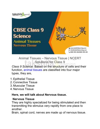 Animal Tissues â€“ Nervous Tissue | NCERT Solutions for Class 9