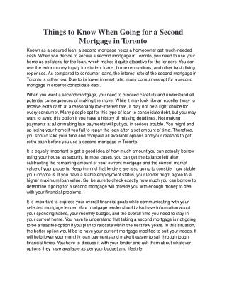 Things to Know When Going for a Second Mortgage in Toronto