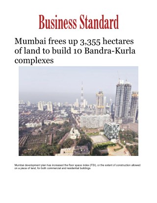 Mumbai frees up 3,355 hectares of land to build 10 Bandra-Kurla complexes