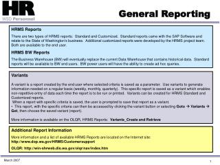 General Reporting