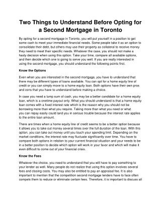 Two Things to Understand Before Opting for a Second Mortgage in Toronto