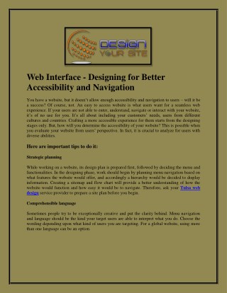 Web Interface - Designing for Better Accessibility and Navigation