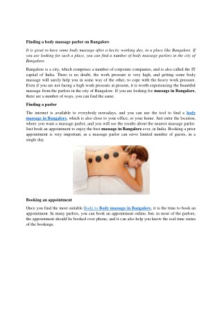 Body massage in Bangalore | Body to Body massage in Bangalore
