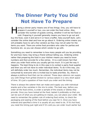 The Dinner Party You Did Not Have To Prepare