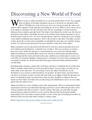 Discovering a New World of Food