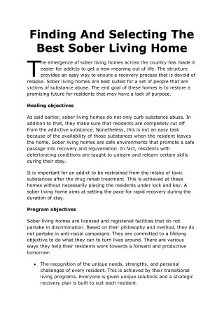 Finding And Selecting The Best Sober Living Home