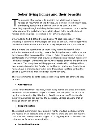Sober living homes and their benefits