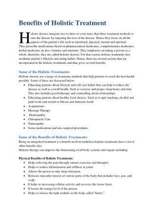 Benefits of Holistic Treatment