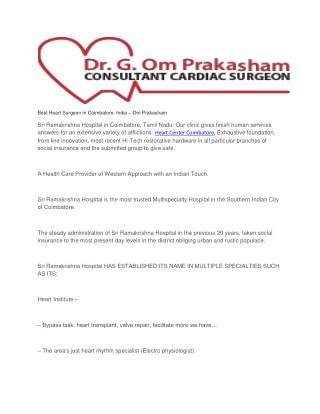 Best Heart Surgeon in Coimbatore, India â€“ Om Prakasham