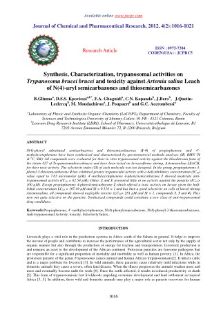Synthesis, Characterization, trypanosomal activities on Trypanosoma brucei brucei and toxicity against Artemia salina Le