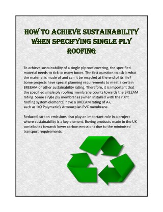 How to Achieve Sustainability When Specifying Single Ply Roofing