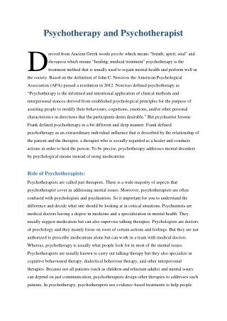 Psychotherapy and Psychotherapist