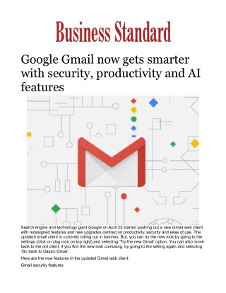Google Gmail now gets smarter with security, productivity and AI featuresÂ 