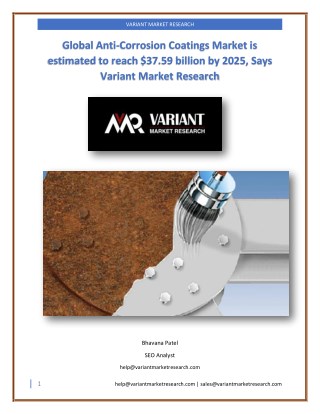 Global Anti-Corrosion Coatings Market is estimated to reach $37.59 billion by 2025, Says Variant Market Research