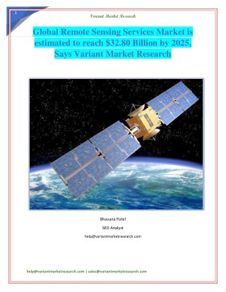 Global Remote Sensing Services Market is estimated to reach $32.80 Billion by 2025, Says Variant Market Research