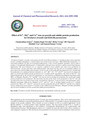 Effect of Fe2 , Mn2 and Cu2 ions on growth and soluble protein production in Citrobatcer freundii and Klebsilla pneumo