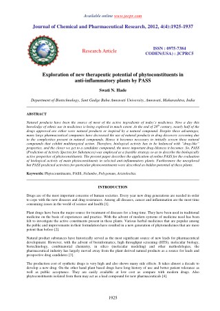 Exploration of new therapeutic potential of phytoconstituents in anti-inflammatory plants by PASS