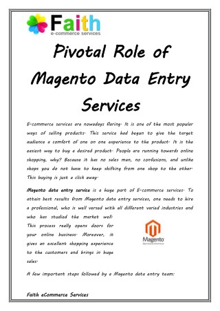 Pivotal Role of Magento Data Entry Services