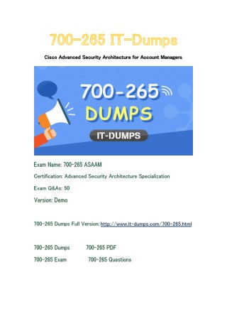 New IT-Dumps 700-265 Free Dumps Download