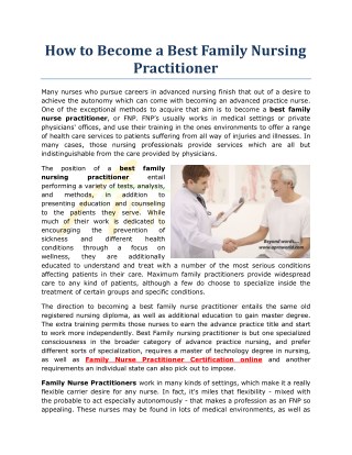 How to Become a Best Family Nursing Practitioner