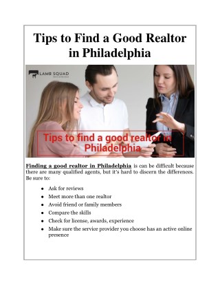 Tips to Find a Good Realtor in Philadelphia