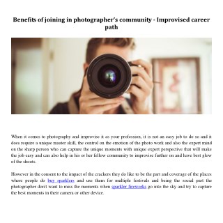Benefits of joining in photographerâ€™s community - Improvised career path