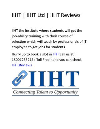 IIHT | IIHT Reviews | IIHT Ltd