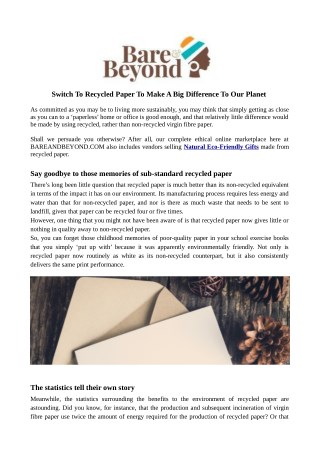 Switch To Recycled Paper To Make A Big Difference To Our Planet
