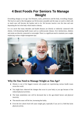 4 Best Foods For Seniors To Manage Weight