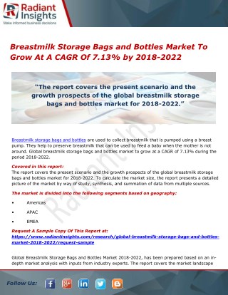 Breastmilk Storage Bags and Bottles Market To Grow At A CAGR Of 7.13% by 2018-2022
