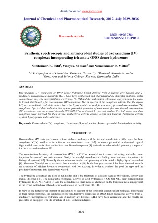 Synthesis, spectroscopic and antimicrobial studies of oxovanadium (IV) complexes incorporating tridentate ONO donor hydr