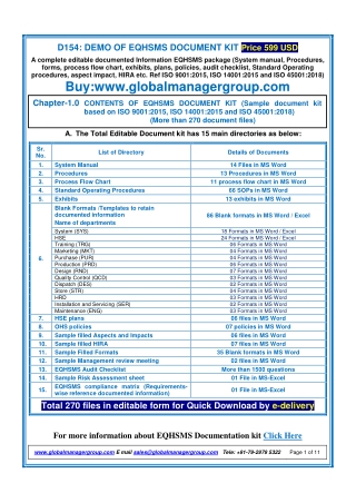 List of EQHSMS Documents required for ISO 9001, ISO 14001, ISO 45001 Integration