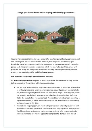 Things you should know before buying multifamily apartments!