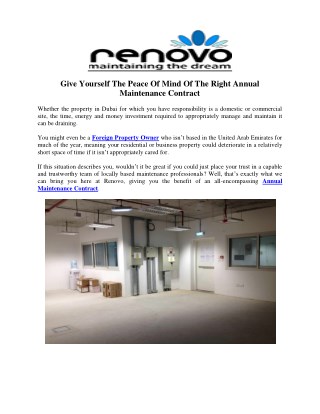 Give Yourself The Peace Of Mind Of The Right Annual Maintenance Contract