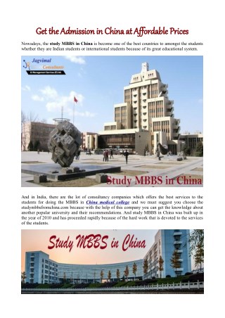 Get the Admission in China at Affordable Prices