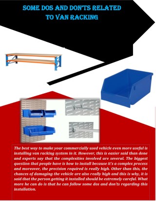 Some Dos And Donâ€™ts Related To Van Racking