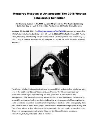 Monterey Museum of Art presents The 2018 Weston Scholarship Exhibition