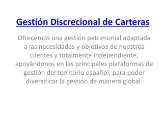 GestiÃ³n Discrecional de Carteras