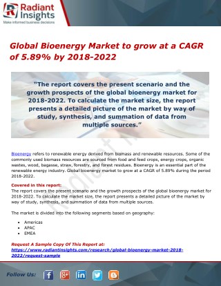 Global Bioenergy Market to grow at a CAGR of 5.89% by 2018-2022