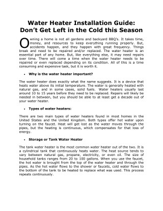 Water Heater Installation Guide: Donâ€™t Get Left in the Cold this Season