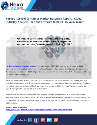 Europe Aerosol Container Industry Research Report by 2022