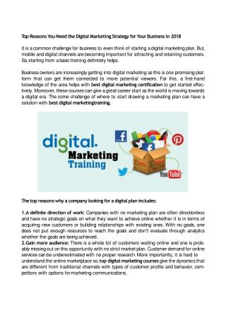 Top Reasons You Need the Digital Marketing Strategy for Your Business In 2018